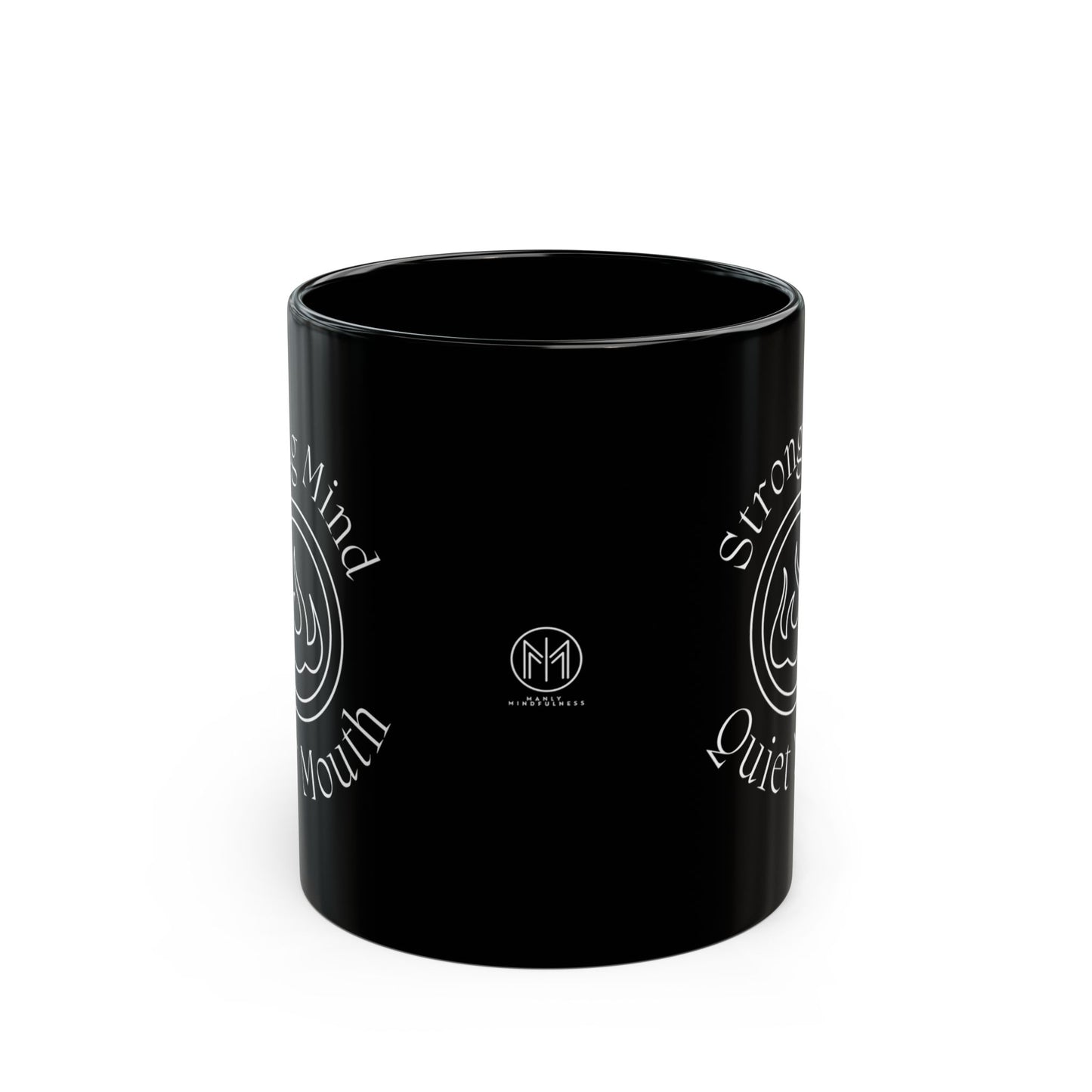 “Strong Mind, Quiet Mouth” - Minimalist Flame Emblem Matte Black Mug